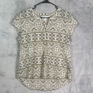 Croft & Barrow Green Floral Short Sleeve Top Blouse Size Large Petite